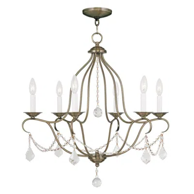 Livex Lighting Chesterfield 25-in 6-light Antique Brass Vintage Candle Chandelier