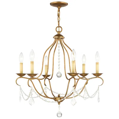 Livex Lighting Chesterfield 25-in 6-light Antique Gold Leaf Vintage Candle Chandelier