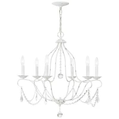 Livex Lighting Chesterfield 25-in 6-light Antique White Vintage Candle Chandelier