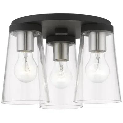 Livex Lighting Cityview 3 Light Black With Brushed Nickel Accents Large Flush Mount