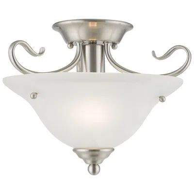 Livex Lighting Coronado 13-in W Brushed Nickel Alabaster Glass Semi-flush Mount Light