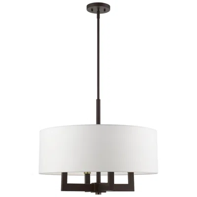 Livex Lighting Cresthaven 4 Light Bronze Pendant Chandelier With Antique Brass Accents In White