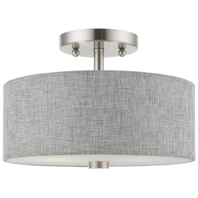 Livex Lighting Dakota 2 Light Brushed Nickel Semi-flush With Shiny White Accents In Animal Print