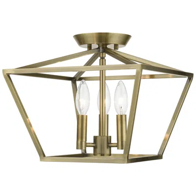 Livex Lighting Devone 3 Light Antique Brass Square Semi-flush In Gold