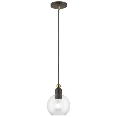 Livex Lighting Downtown 1 Light Bronze Sphere Mini Pendant With Antique Brass Accents