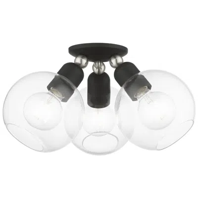 Livex Lighting Downtown 3 Light Black Sphere Semi-flush With Brushed Nickel Accents