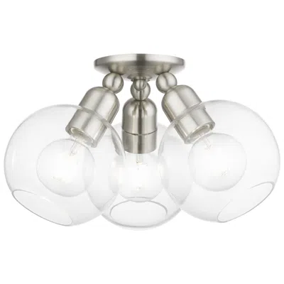 Livex Lighting Downtown 3 Light Brushed Nickel Sphere Semi-flush