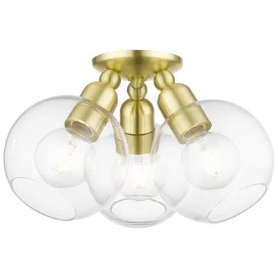 Livex Lighting Downtown 3 Light Satin Brass Sphere Semi-flush