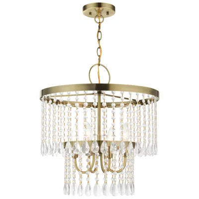 Livex Lighting Elizabeth 4 Light Antique Brass Pendant Chandelier In Gold