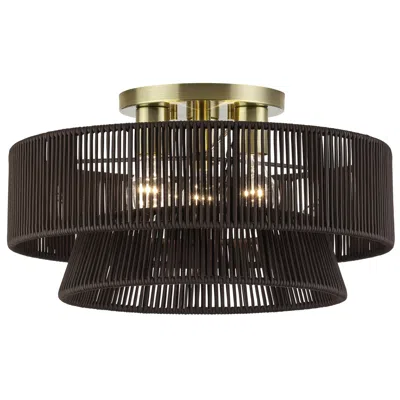 Livex Lighting Florell 3 Light Antique Brass Large Semi-flush In Black