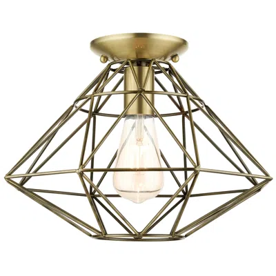 Livex Lighting Geometric 1 Light Antique Brass Flush Mount