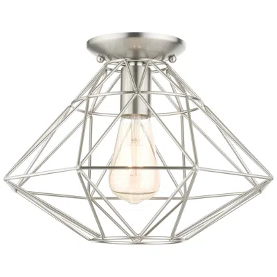 Livex Lighting Geometric 1 Light Brushed Nickel Flush Mount In Gray
