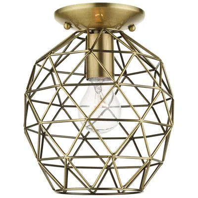 Livex Lighting Geometrix 1 Light Antique Brass Flush Mount In Gold