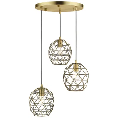 Livex Lighting Geometrix 3 Light Antique Brass Pendant In Gold