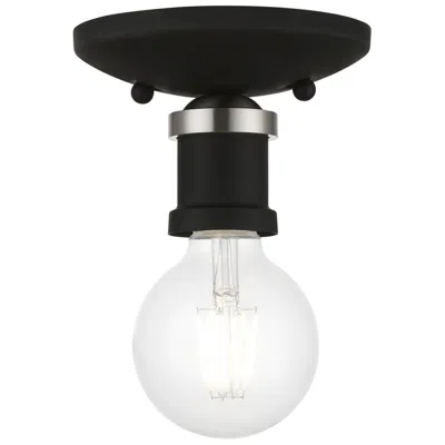 Livex Lighting Lansdale 1 Light Black Single Flush Mount With Brushed Nickel Accents