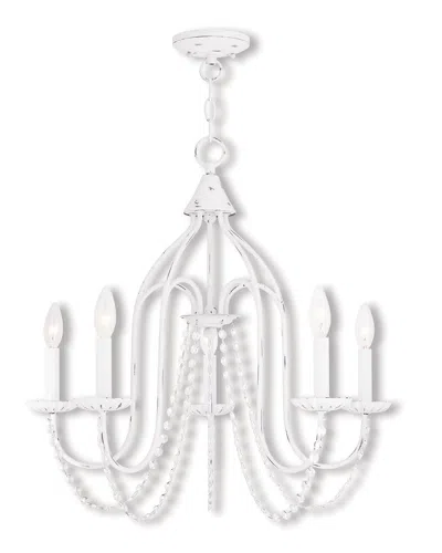 Livex Lighting 5-light Antique White With Clear Crystals Chandelier In Metallic