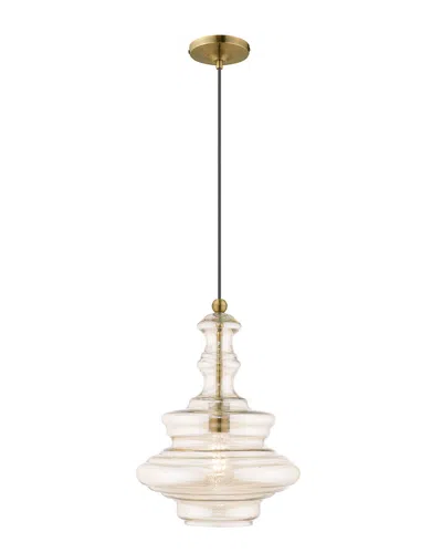Livex Lighting Livex Art Glass 1 Lt Antique Brass Mini Pendant In Gold