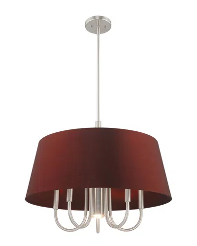 Livex Lighting Livex Belclaire 6 Lt Brushed Nickel Pendant Chandelier In Brown