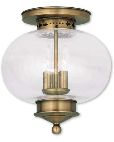 Livex Lighting Livex Harbor 3-light Antique Brass Ceiling Mount In Transparent