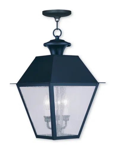 Livex Lighting Livex Mansfield 3-light Black Outdoor Chain Lantern In Blue