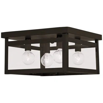 Livex Lighting Livex Milford 11" Wide Brze And Glass 4-light Sq Ceiling Light