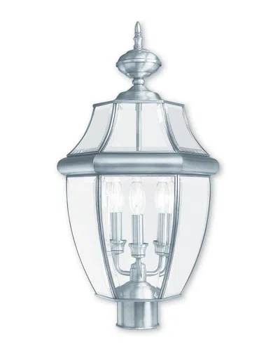 Livex Lighting Livex Monterey 3-light Bn Outdoor Post Lantern In Silver