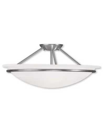 Livex Lighting Livex Newburgh 3-light Brushed Nickel Ceiling Mount In White