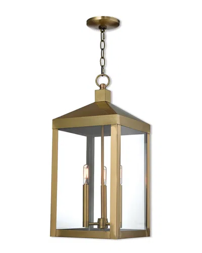 Livex Lighting Livex Nyack 3 Lt Ab Outdoor Pendant Lantern In Gold