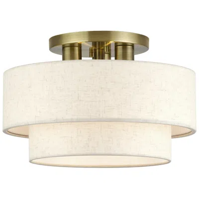 Livex Lighting Manorwood 3 Light Antique Brass Large Semi-flush