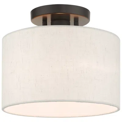 Livex Lighting Meadow 10" Wide English Bronze White Drum Ceiling Light