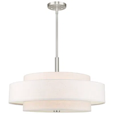 Livex Lighting Meridian 24" Nickel Double-drum Shade Pendant Light