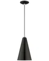 Livex Lighting Metal Shade 1 Lt Shiny Black Mini Pendant In Black