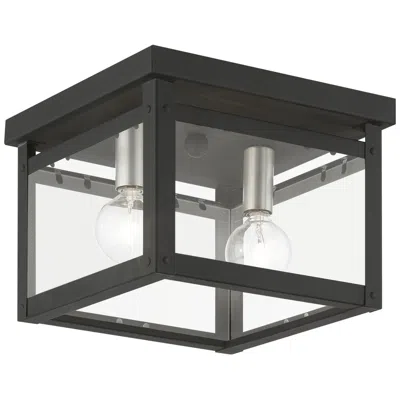 Livex Lighting Milford 2 Light Black With Brushed Nickel Finish Candles Square Flush Mount