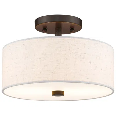 Livex Lighting Monroe 11" English Bronze Oatmeal Drum Ceiling Light