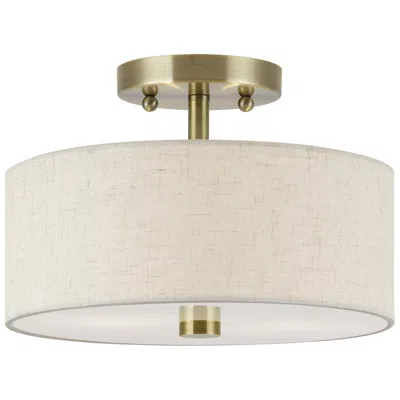 Livex Lighting Monroe 2 Light Antique Brass Medium Semi-flush In White