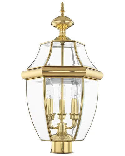 Livex Lighting Monterey 3-light Pb Outdoor Post Lantern In Gold