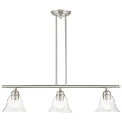 Livex Lighting Moreland 3 Light Brushed Nickel Linear Chandelier In Silver