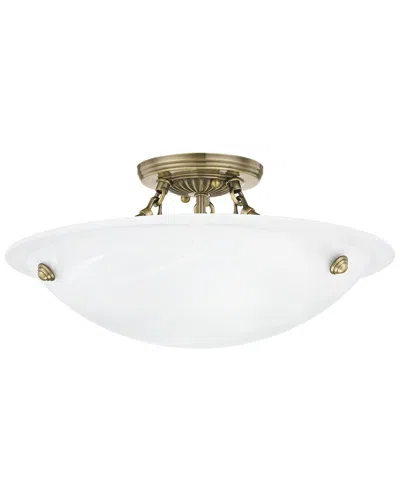 Livex Lighting Oasis 3-light Antique Brass Ceiling Mount In White