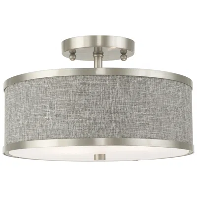 Livex Lighting Park Ridge 13" Brushed Nickel Gray Shade Ceiling Light
