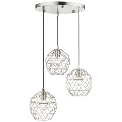 Livex Lighting Paxten 3 Light Brushed Nickel Pendant In White