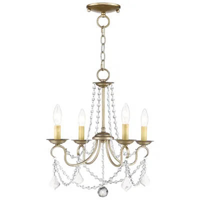 Livex Lighting Pennington 18-in 4-light Antique Silver Leaf Vintage Candle Chandelier