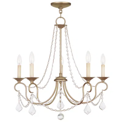 Livex Lighting Pennington 25-in 5-light Antique Silver Leaf Vintage Candle Chandelier