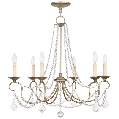 Livex Lighting Pennington 28-in 6-light Antique Silver Leaf Vintage Candle Chandelier In Multi