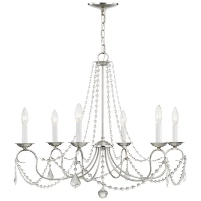 Livex Lighting Pennington 28-in 6-light Brushed Nickel Vintage Candle Chandelier In Silver