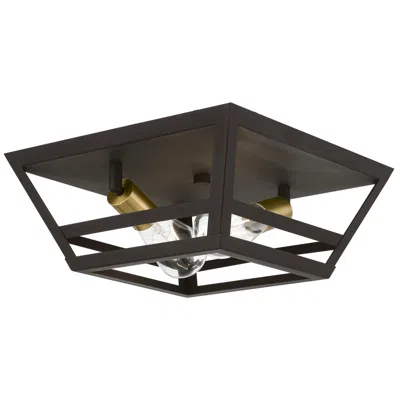 Livex Lighting Schofield 2 Light Bronze Flush Mount With Antique Brass Accents