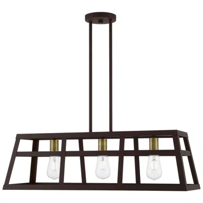 Livex Lighting Schofield 3 Light Bronze Linear Chandelier With Antique Brass Accents
