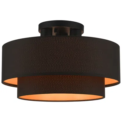 Livex Lighting Sentosa 15" Wide Black 2-tier Drum Ceiling Light