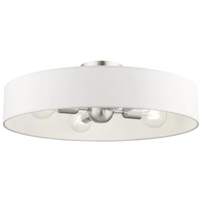 Livex Lighting Venlo 4 Light Brushed Nickel Semi Flush Mount In White