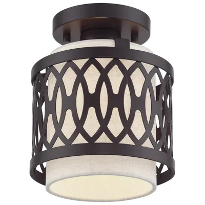 Livex Lighting Vistaview 1 Light English Bronze Semi-flush With Oatmeal Shade