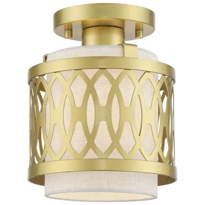 Livex Lighting Vistaview 1 Light Soft Gold Semi-flush With Oatmeal Shade